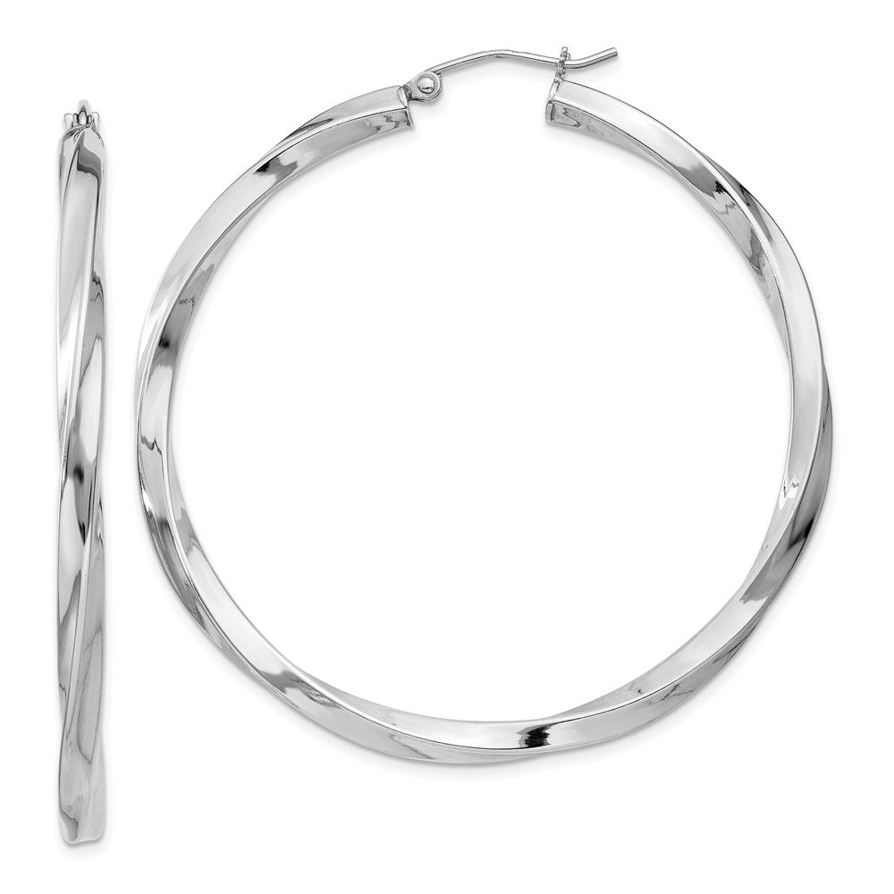 Sterling Silver Rhodium-Plated 3X50mmtwisted Hoop Earrings