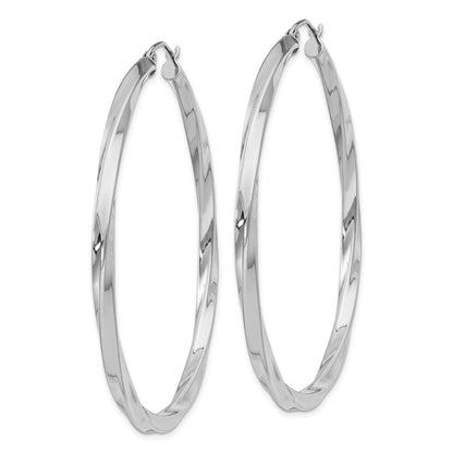 Sterling Silver Rhodium-Plated 3X55mmtwisted Hoop Earrings