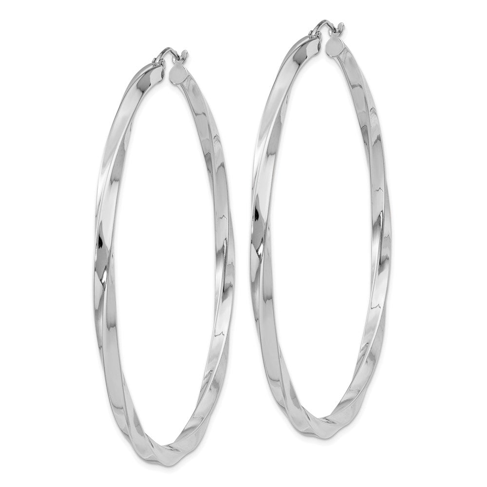 Sterling Silver Rhodium-Plated 3X60mmtwisted Hoop Earrings
