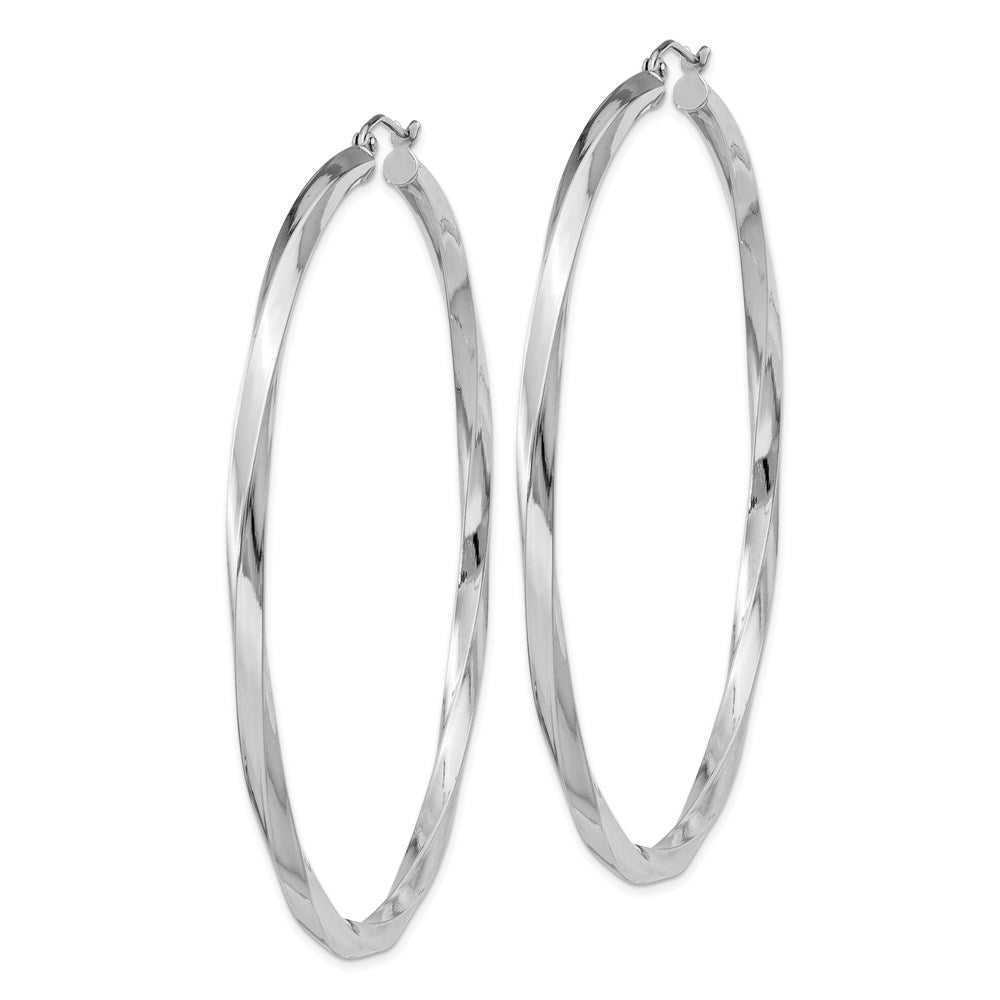 Sterling Silver Rhodium-Plated 3X65mmtwisted Hoop Earrings
