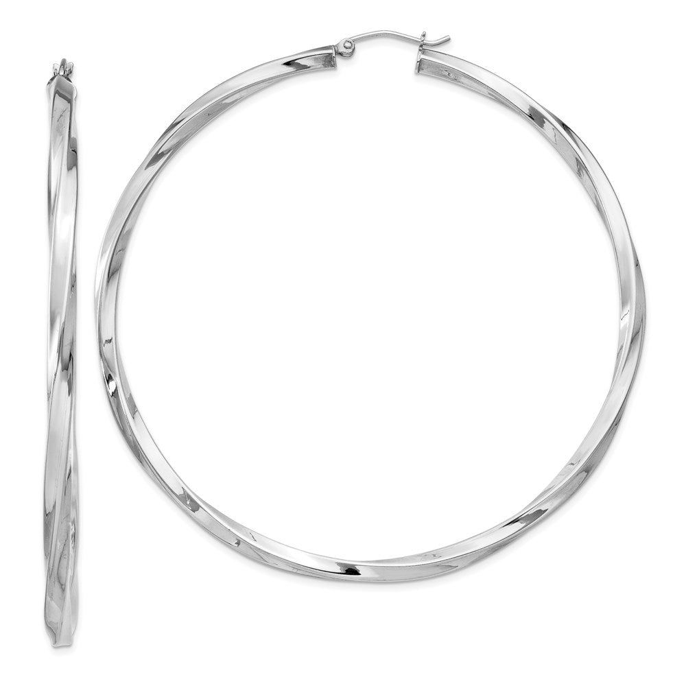 Sterling Silver Rhodium-Plated 3X70mmtwisted Hoop Earrings