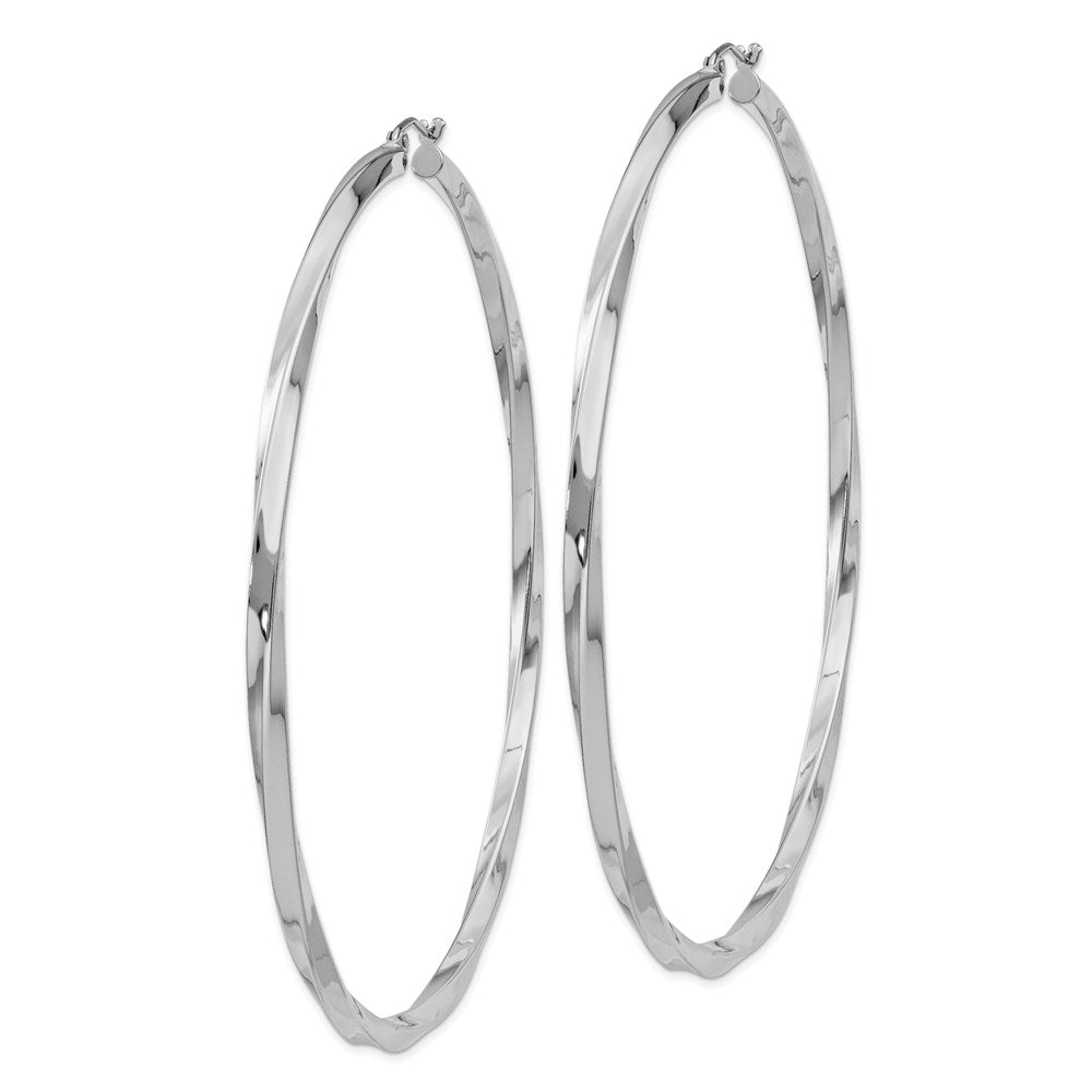Sterling Silver Rhodium-Plated 3X80mmtwisted Hoop Earrings