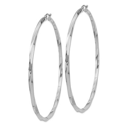 Sterling Silver Rhodium-Plated 3X80mmtwisted Hoop Earrings