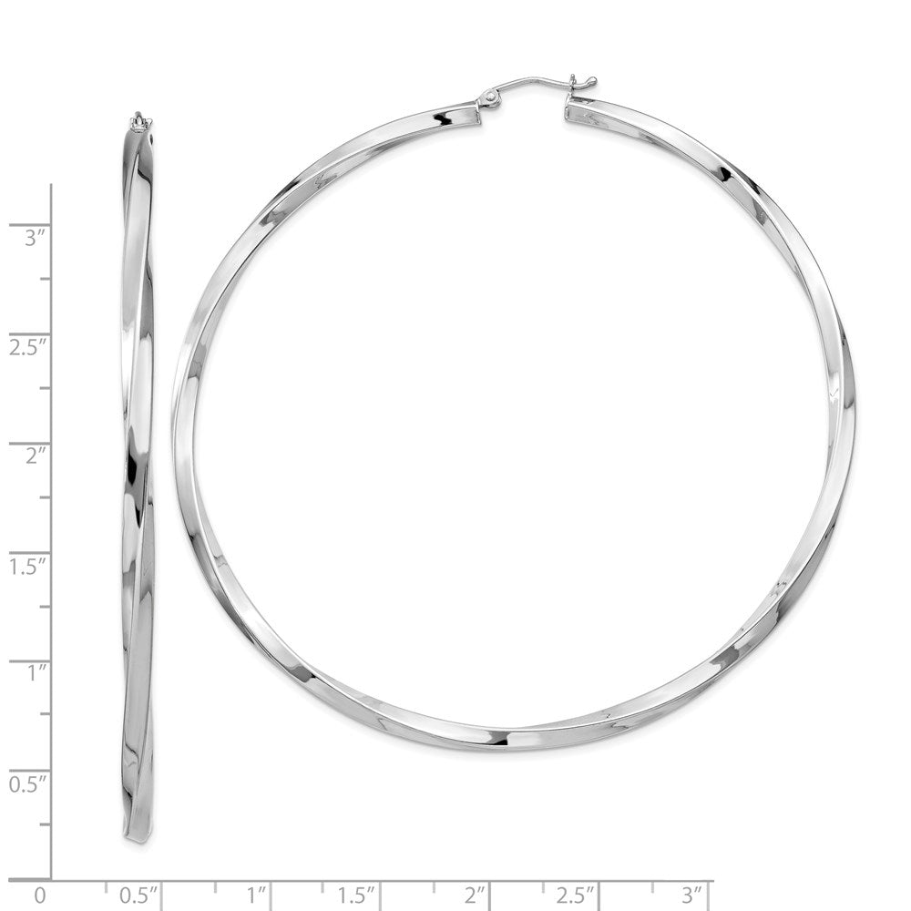 Sterling Silver Rhodium-Plated 3X80mmtwisted Hoop Earrings