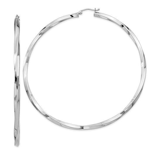 Sterling Silver Rhodium-Plated 3X80mmtwisted Hoop Earrings