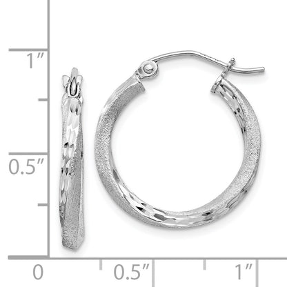 Sterling Silver Rh-Plated Satin Diamond-Cut 2.5X20mm Twisted Hoop Earrings
