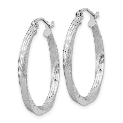 Sterling Silver Rh-Plated Satin Diamond-Cut 2.5X25mm Twisted Hoop Earrings