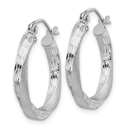 Sterling Silver Rhod-Plated Satin Diamond-Cut Twisted 3X20mm Hoop Earrings