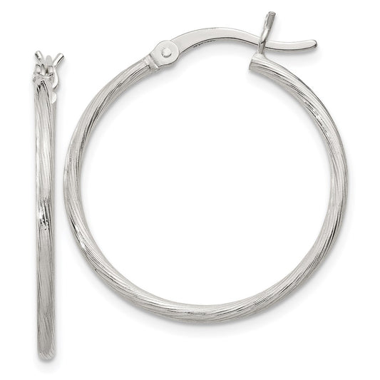 Sterling Silver Fine Twist 1.5X25mm Hoop Earrings
