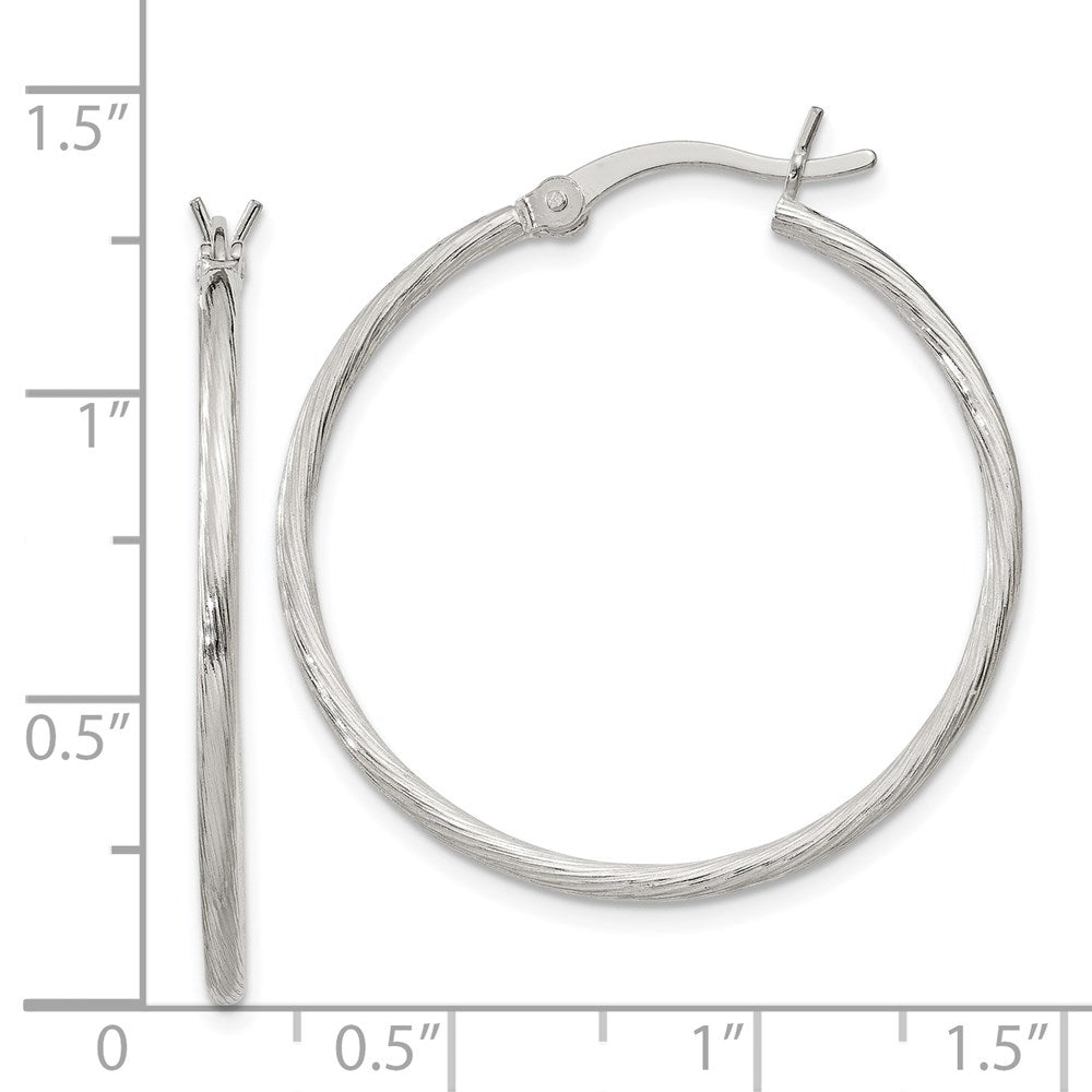 Sterling Silver Fine Twist 1.5X30mm Hoop Earrings