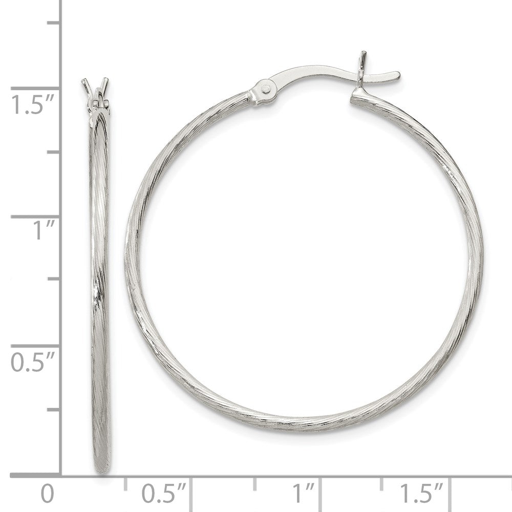 Sterling Silver Fine Twist 1.5X35mm Hoop Earrings