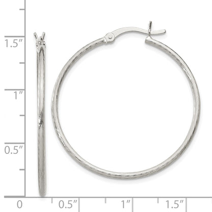 Sterling Silver Fine Twist 1.5X35mm Hoop Earrings