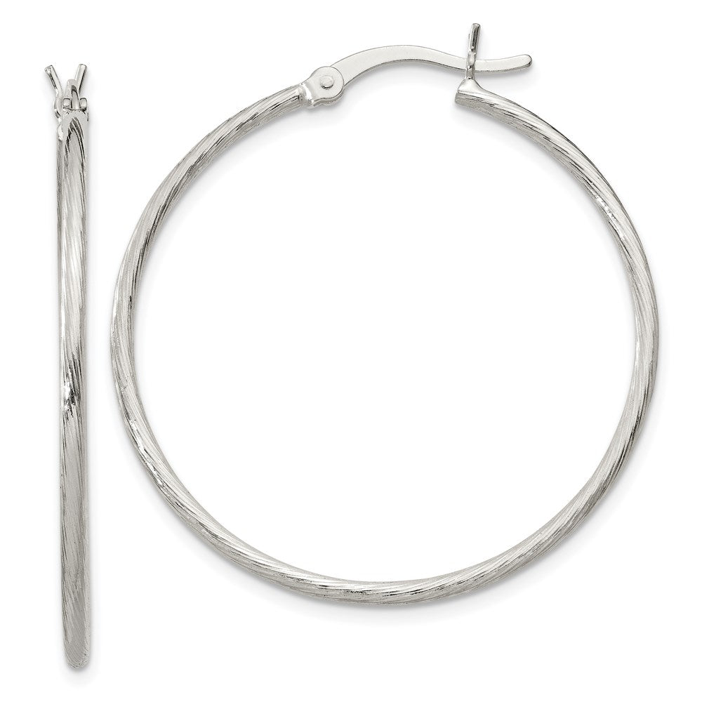 Sterling Silver Fine Twist 1.5X35mm Hoop Earrings
