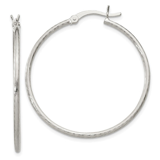 Sterling Silver Fine Twist 1.5X35mm Hoop Earrings