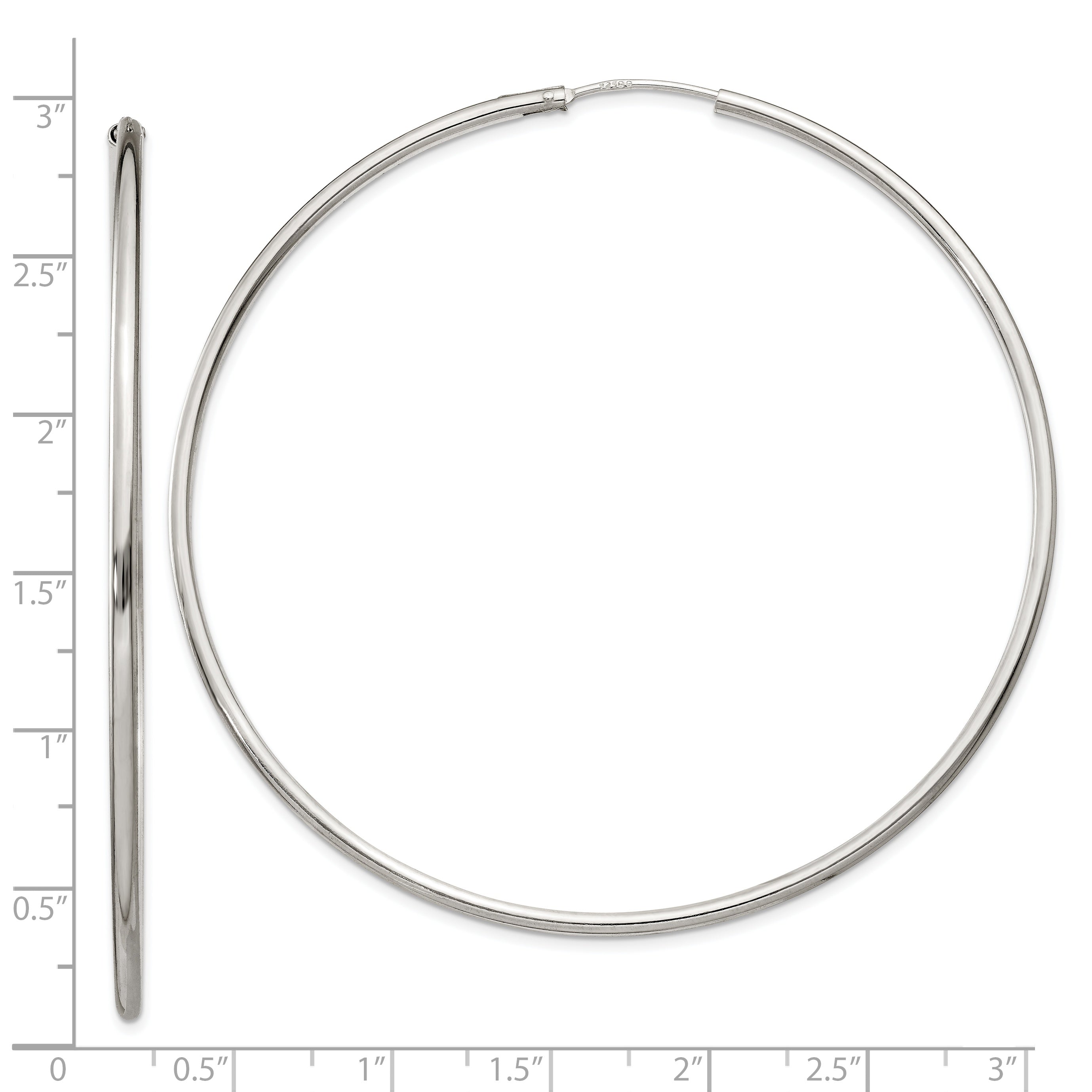 Sterling Silver 2X70mm Endless Hoop Earrings