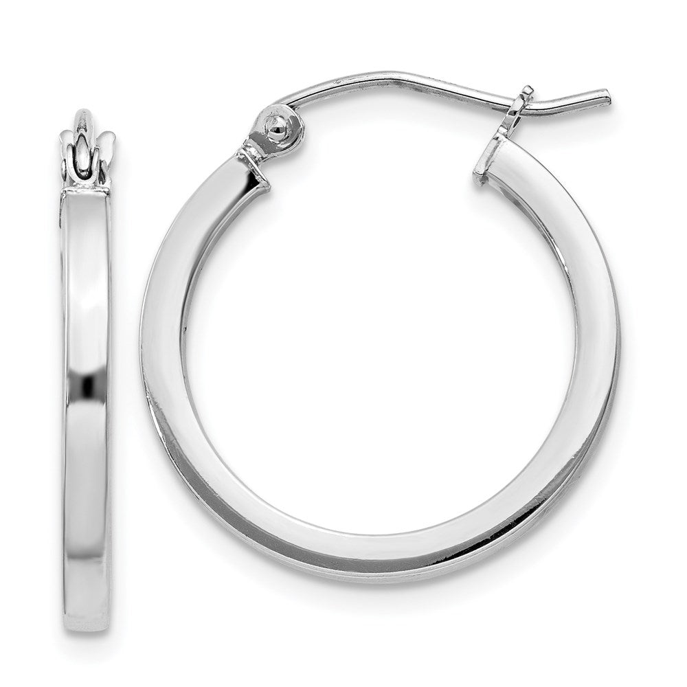 Sterling Silver Rhodium-Plated 2X20mm Square Tube Hoop Earrings