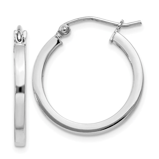 Sterling Silver Rhodium-Plated 2X20mm Square Tube Hoop Earrings