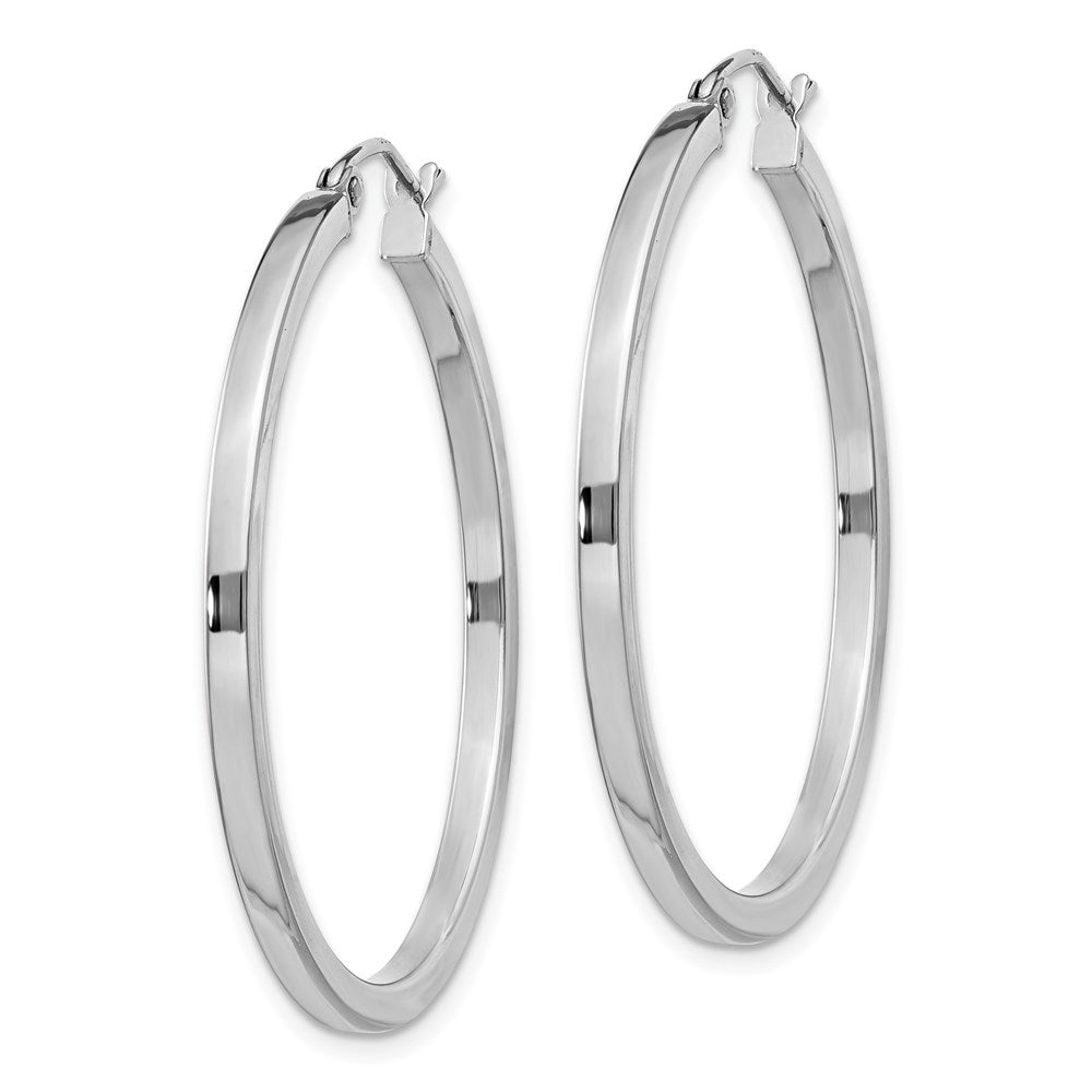 Sterling Silver Rhodium-Plated 2X35mm Square Tube Hoop Earrings