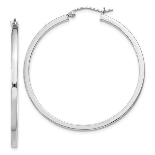 Sterling Silver Rhodium-Plated 2X40mm Square Tube Hoop Earrings