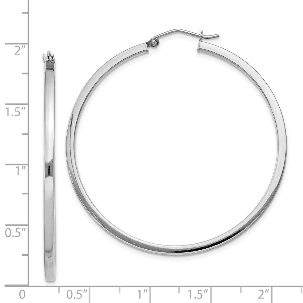 Sterling Silver Rhodium-Plated 2X45mm Square Tube Hoop Earrings