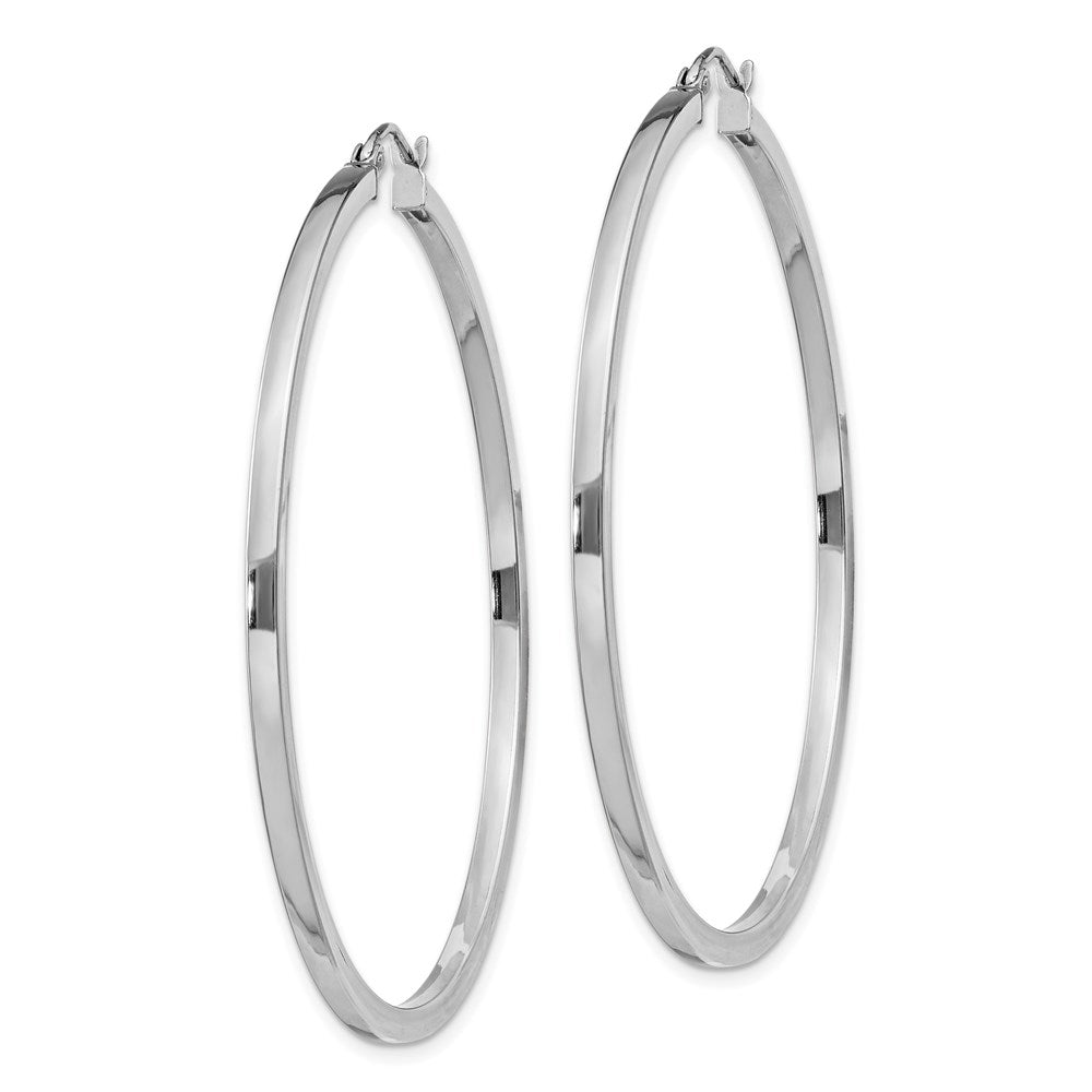 Sterling Silver Rhodium-Plated 2X50mm Square Tube Hoop Earrings