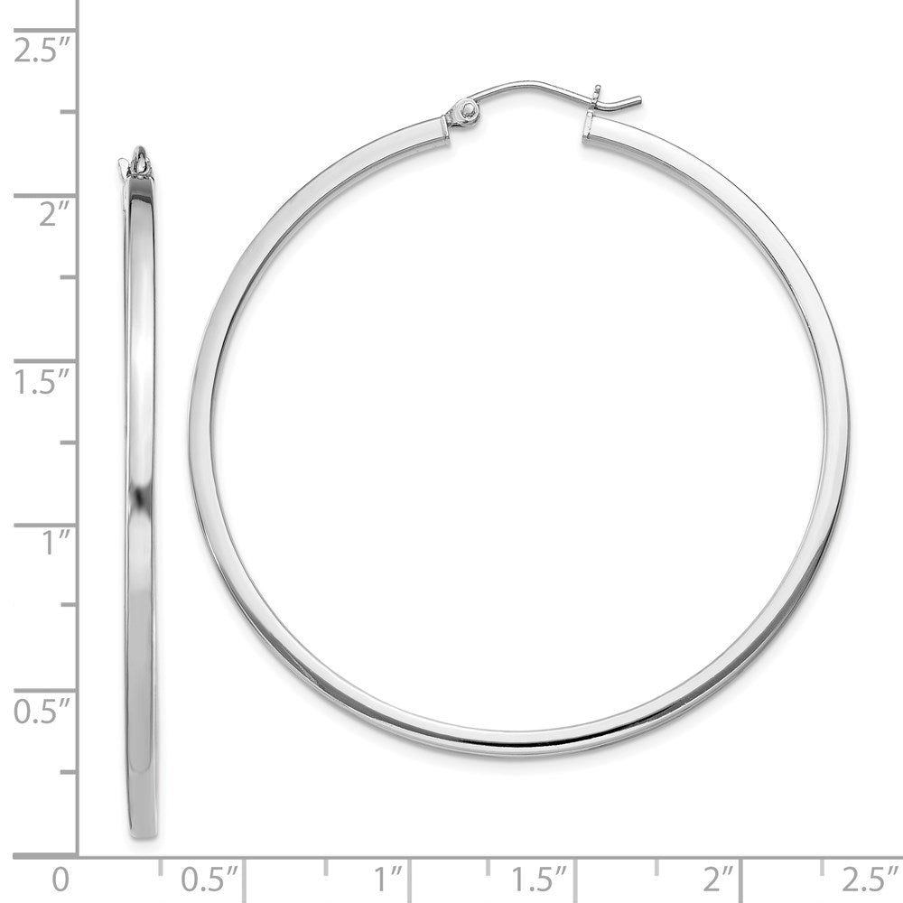 Sterling Silver Rhodium-Plated 2X50mm Square Tube Hoop Earrings