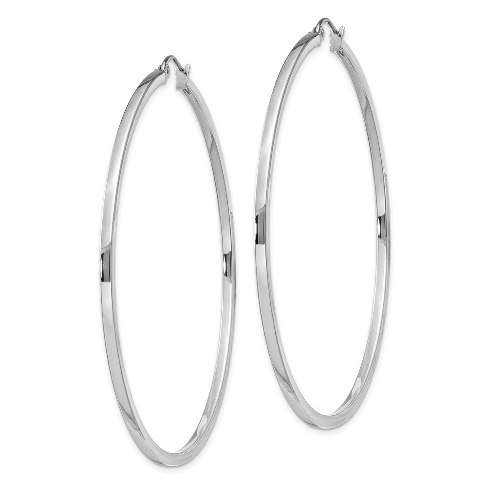 Sterling Silver Rhodium-Plated 2X60mm Square Tube Hoop Earrings