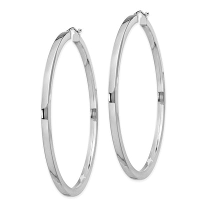 Sterling Silver Rhodium-Plated 2X65mm Square Tube Hoop Earrings