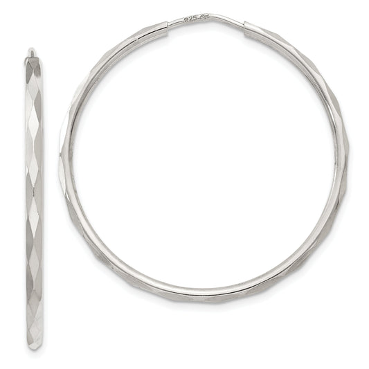 Sterling Silver D/C 2.5X35mm Endless Hoop Earrings