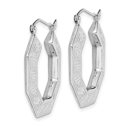 Sterling Silver Rhodium-Plated Textured Greek Key Hoop Earrings