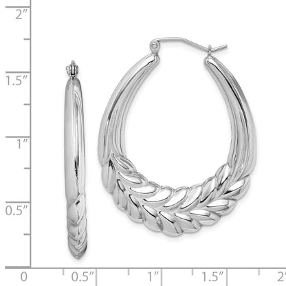 Sterling Silver Rhod-Plated Polished Wheat Shrimp Oval Hoop Earrings
