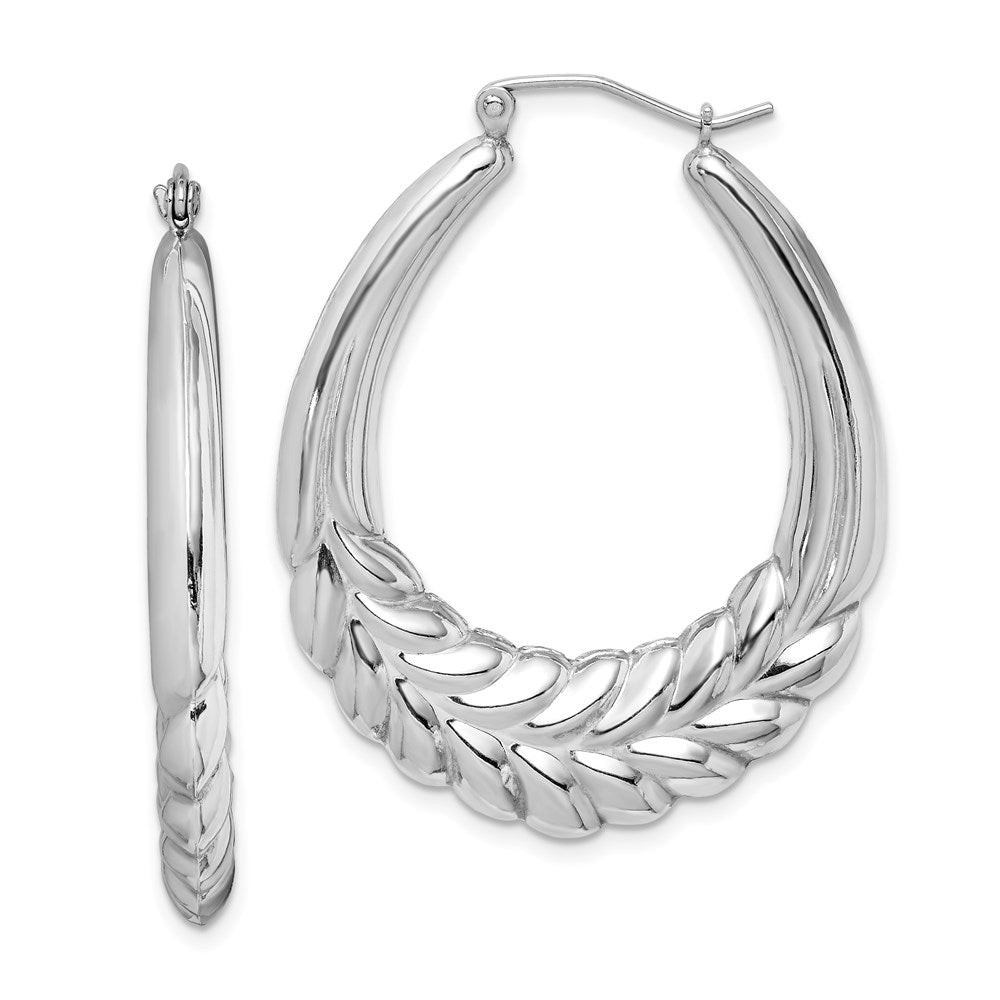 Sterling Silver Rhod-Plated Polished Wheat Shrimp Oval Hoop Earrings