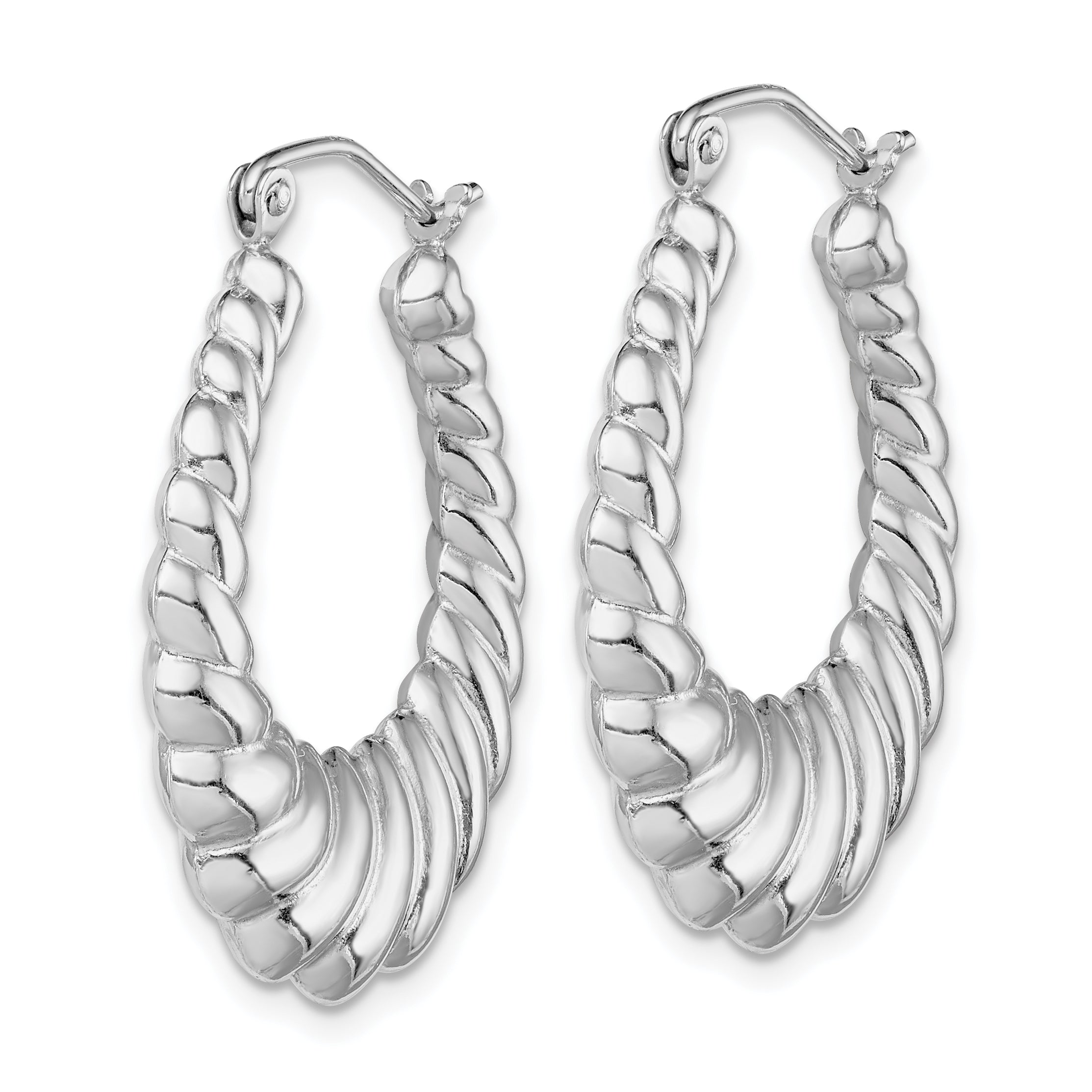 Sterling Silver Rhodium-Plated Polished Shrimp Oval Hoop Earrings