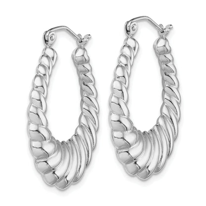 Sterling Silver Rhodium-Plated Polished Shrimp Oval Hoop Earrings