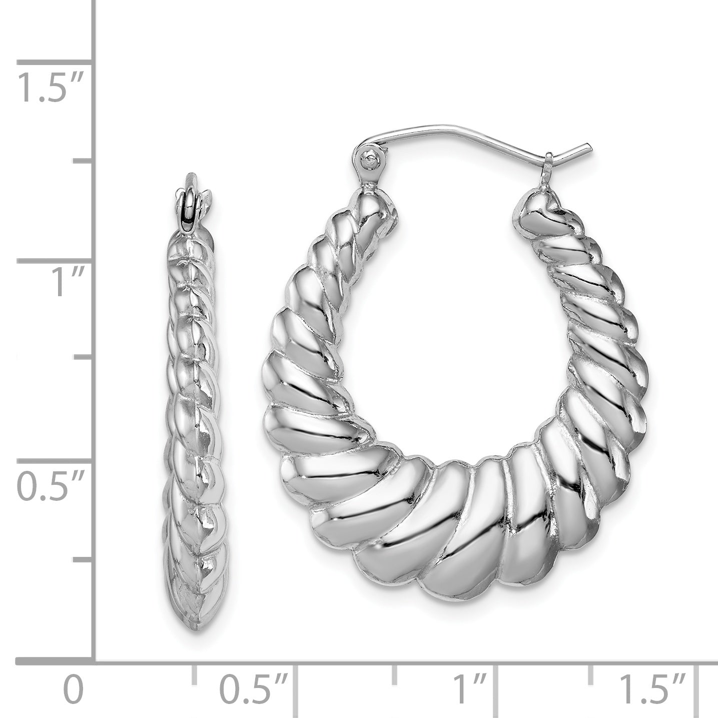 Sterling Silver Rhodium-Plated Polished Shrimp Oval Hoop Earrings