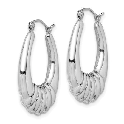 Sterling Silver Rhodium-Plated Polished Scalloped Oval Hoop Earrings
