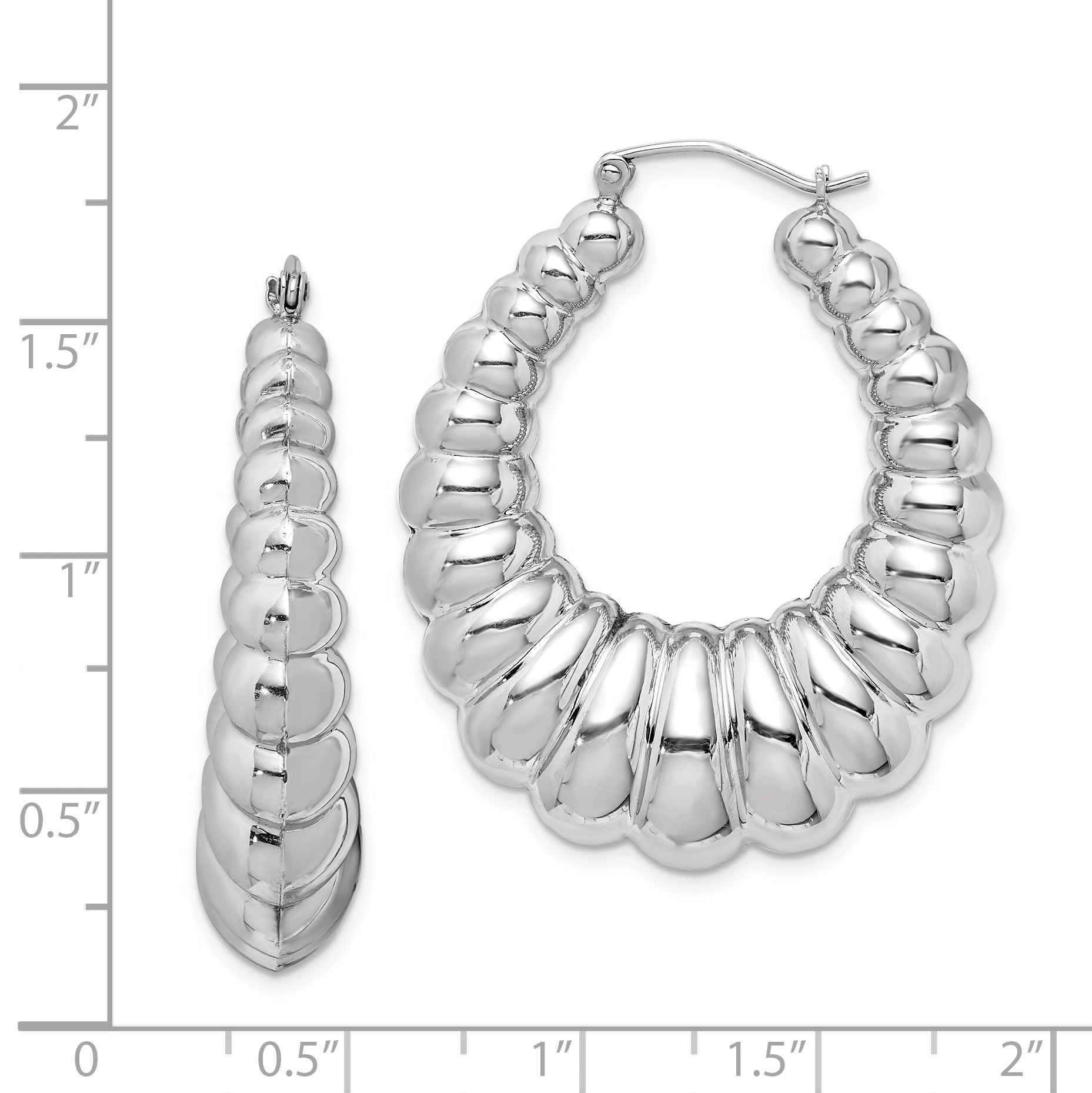 Sterling Silver Rhodium-Plated Polished Shrimp Oval Hoop Earrings