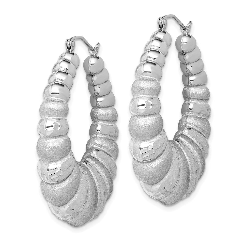 Sterling Silver Rhodium-Plated Satin & D/C Shrimp Oval Hoop Earrings