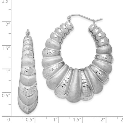 Sterling Silver Rhodium-Plated Satin & D/C Shrimp Oval Hoop Earrings