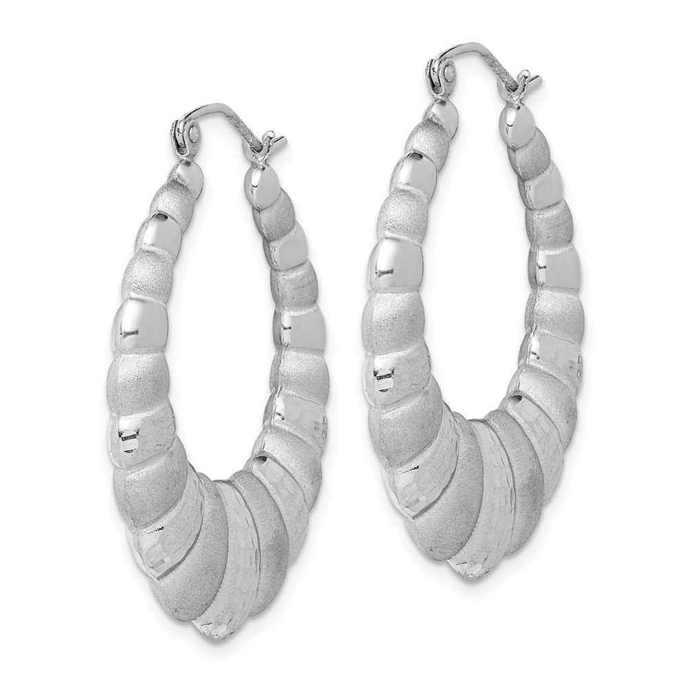 Sterling Silver Rhodium-Plated Satin & D/C Shrimp Oval Hoop Earrings