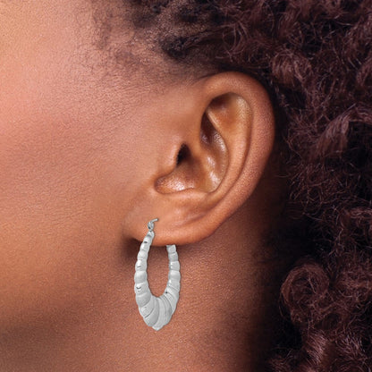 Sterling Silver Rhodium-Plated Satin & D/C Shrimp Oval Hoop Earrings