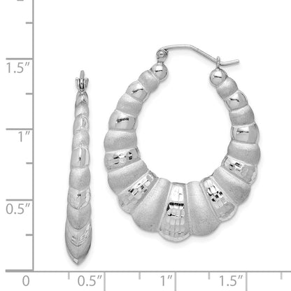 Sterling Silver Rhodium-Plated Satin & D/C Shrimp Oval Hoop Earrings