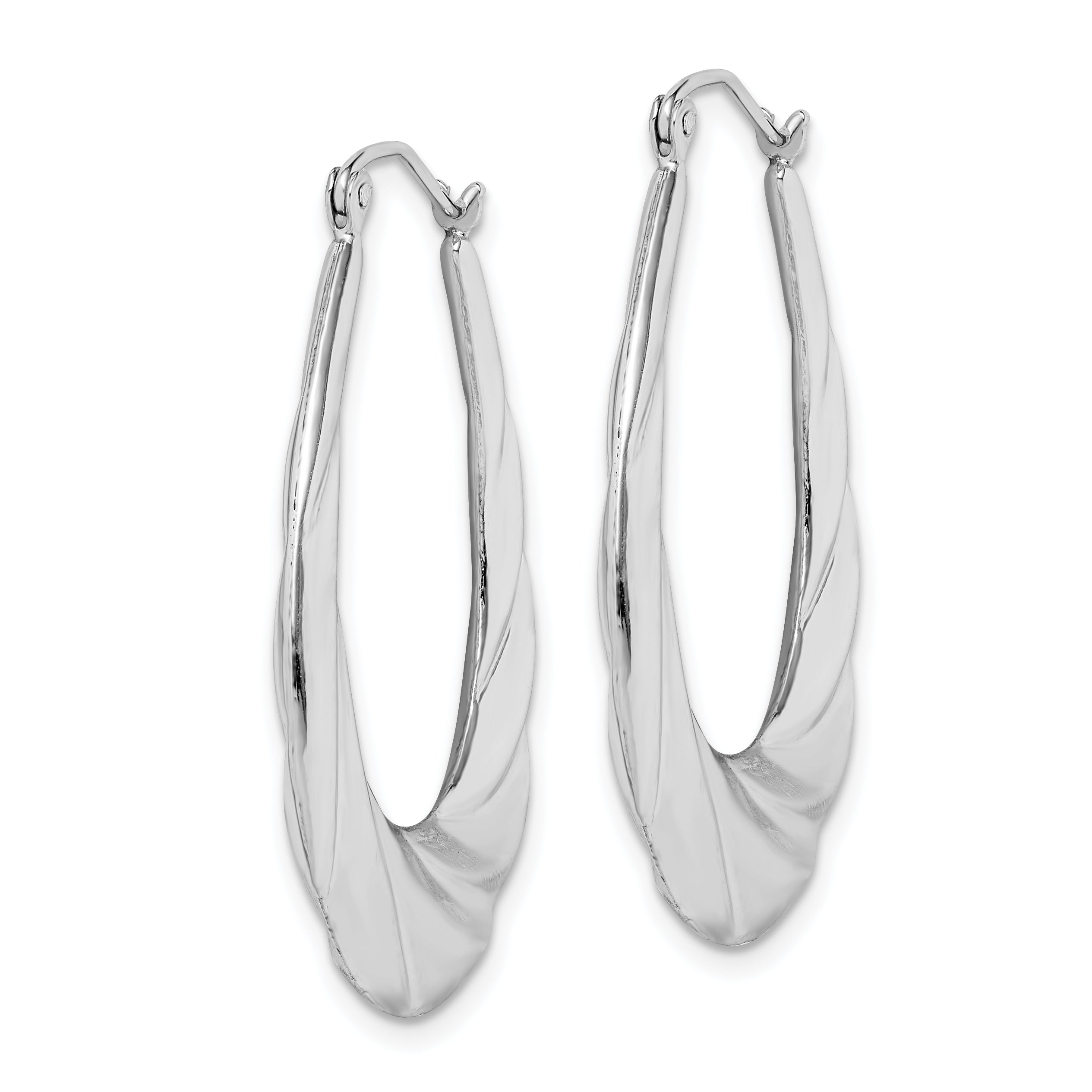 Sterling Silver Rhodium-Plated Twisted Scalloped Oval Hoop Earrings