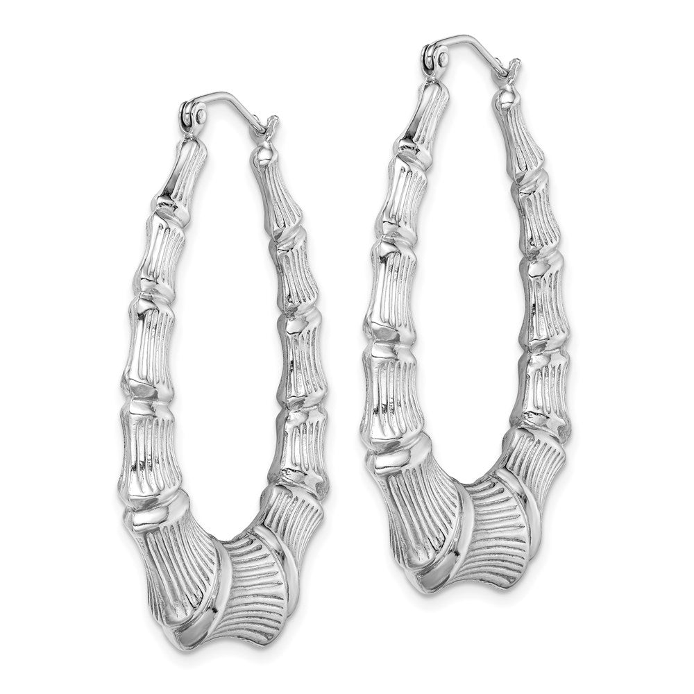Sterling Silver Rhodium-Plated Bamboo Oval Hoop Earrings
