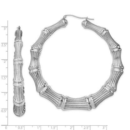 Sterling Silver Rhodium-Plated Bamboo Round Hoop Earrings