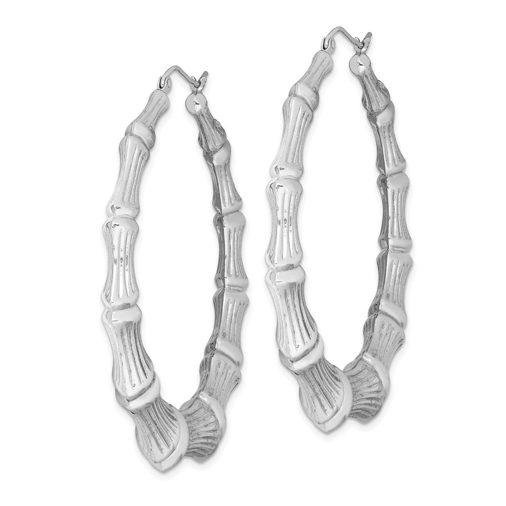 Sterling Silver Rhodium-Plated Bamboo Round Hoop Earrings