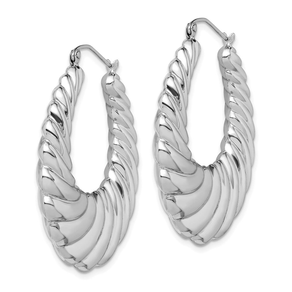 Sterling Silver Rhodium-Plated Polished Shrimp Oval Hoop Earrings