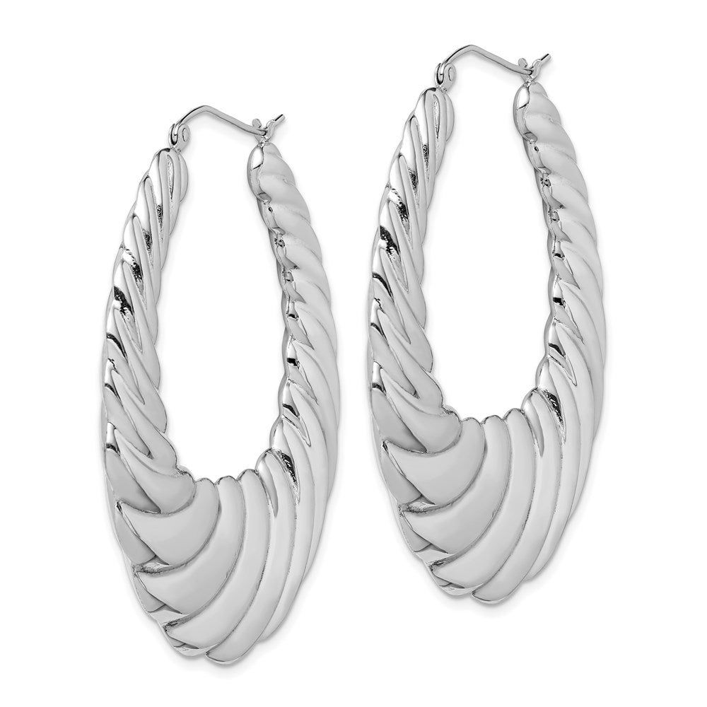 Sterling Silver Rhodium-Plated Polished Shrimp Oval Hoop Earrings