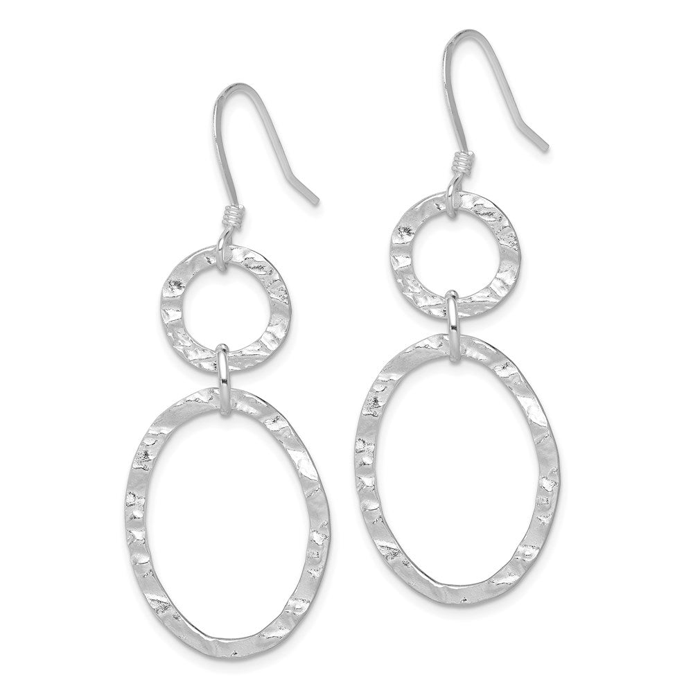Sterling Silver Rhod-Plated Polished & Hammered Circle Oval Dangle Earrin