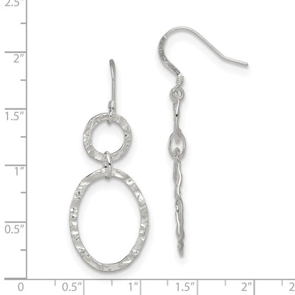 Sterling Silver Rhod-Plated Polished & Hammered Circle Oval Dangle Earrin